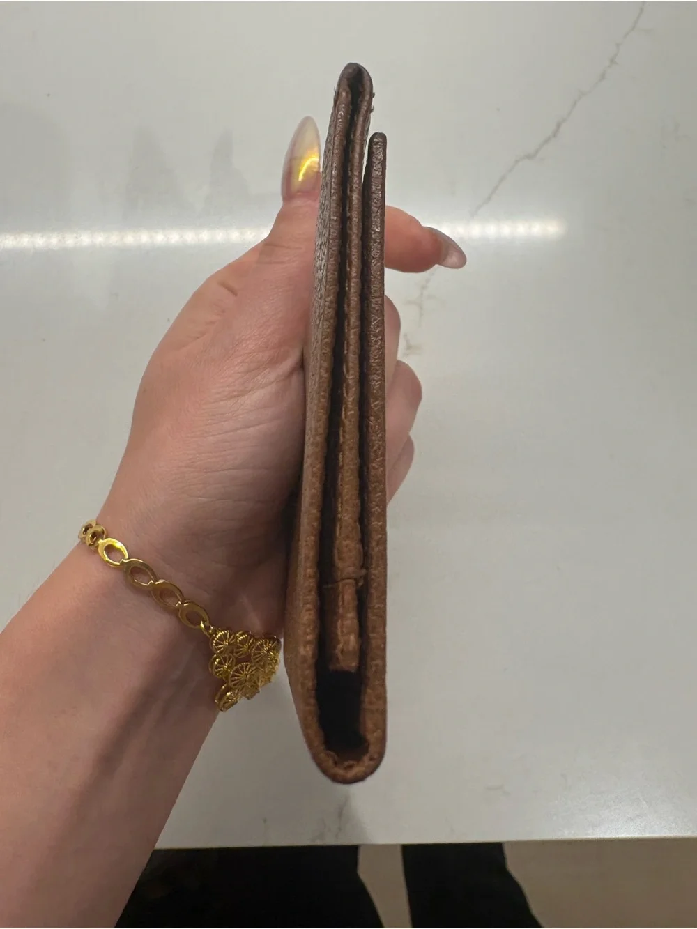 Valentino Garavani Brown Pebbled Leather Card Holder with Embossed V Logo